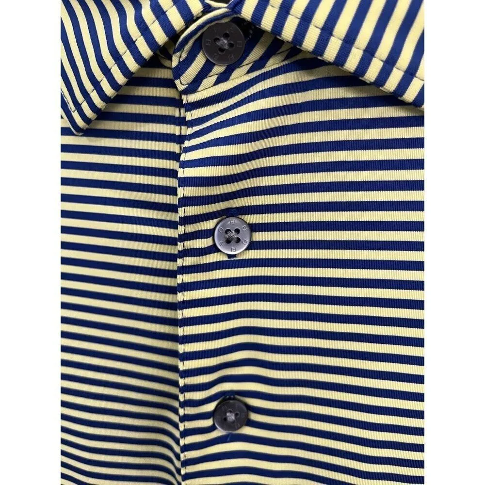 Foot Joy Golf Shirt Men XL Yellow And Blue Striped Short Sleeve 3 Button Collar
